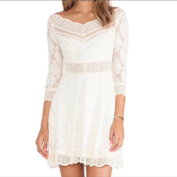 Free People Dresses & Skirts - Free People White Lace Mini Long Sleeve Dress
